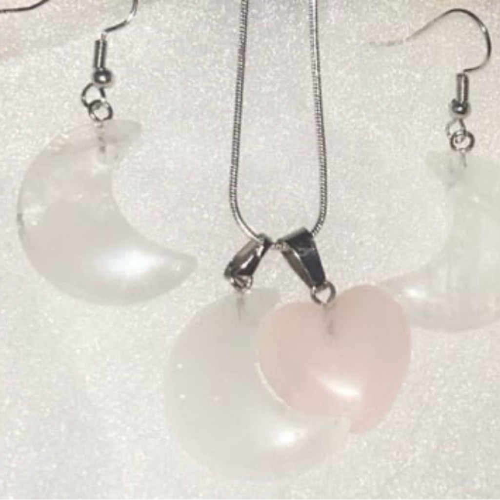 Quartz Crystal Moon Boho Earring And Necklace Set 30$